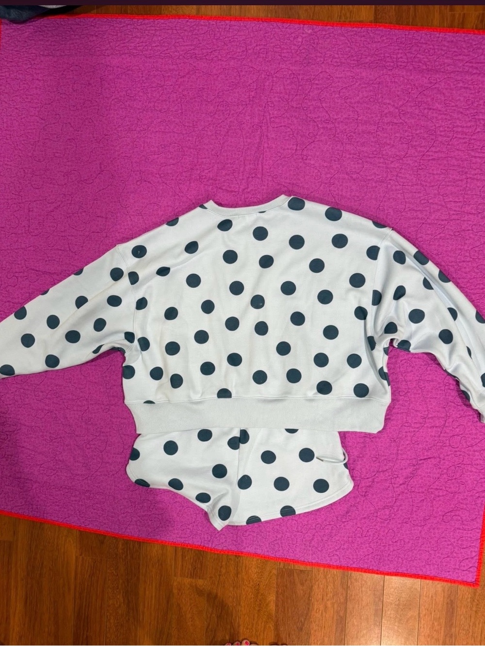Poppy & Pine Light Blue with Navy Blue Polka Dot Sweatshirt & Shorts Set - Picture 4 of 7
